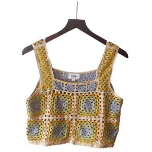 RAGSTOCK Wowo Mustard Crochet Granny Squares Crop Tank Top Size Medium